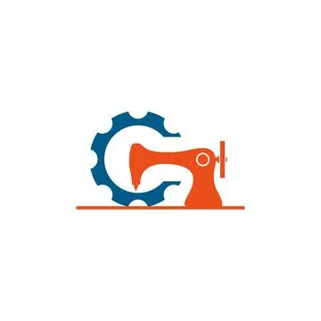 Old style sewing machine and gear symbol. Vector Illustrazione stock