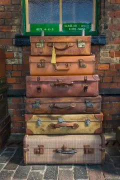 Old style suitcases ready for loading Stock Photos
