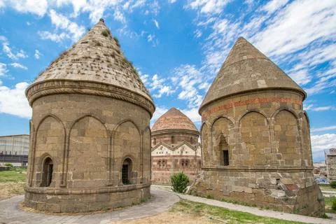 Old style three tombs called " kmbet"  are at erzurum inTurkey Stock Photos