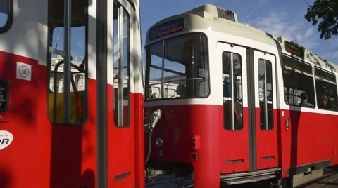 Old style tram goes in front of Parliament Building in Vienna Stock-Footage 66853172