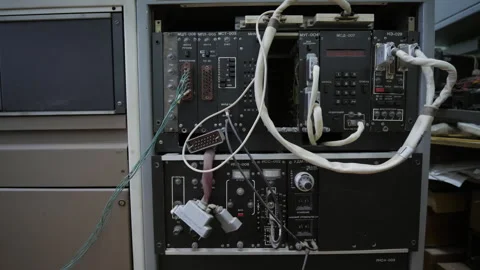 Old Style Vintage Connected Servers With Wires Stock Footage 295123750