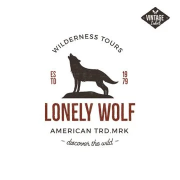 Old style wilderness label with wolf and typography elements. Vintage Stock Illustration