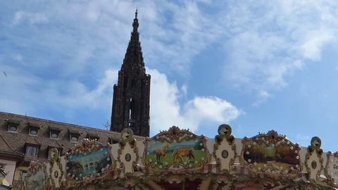 Old styled Carousel in front of historic centre Stock Footage 83393198