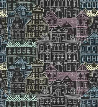 Old Styled Houses Seamless Pattern Stock Illustration