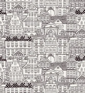 Old Styled Houses Seamless Pattern Stock Illustration