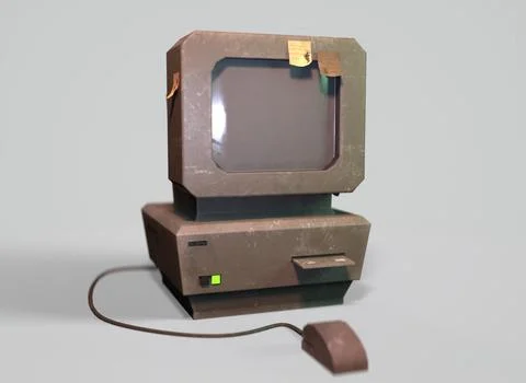 An old stylized computer on a gray background 3d-rendering Stock Illustration