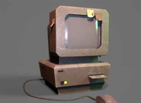 An old stylized computer on a gray background 3d-rendering イラスト素材