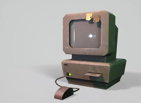 An old stylized computer on a gray background 3d-rendering 스톡 일러스트