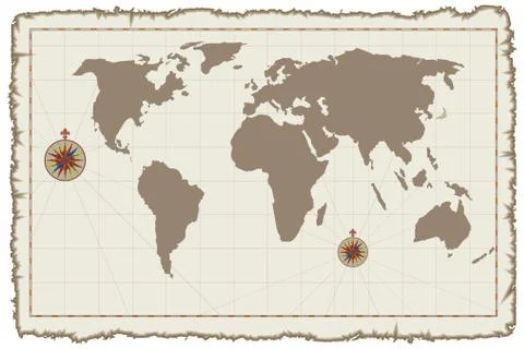 Old stylized vector world map on parchment,middle ages Stock Illustration