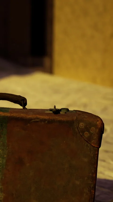 Old suitcase on a bed in a dimly lit room during evening hours Stock Footage 331768236
