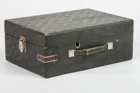 Old suitcase with gramophone inside isolated on a white background Old gra... Stock Photos