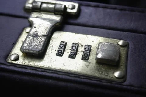 Old suitcase lock with code numbers Stock-Fotos