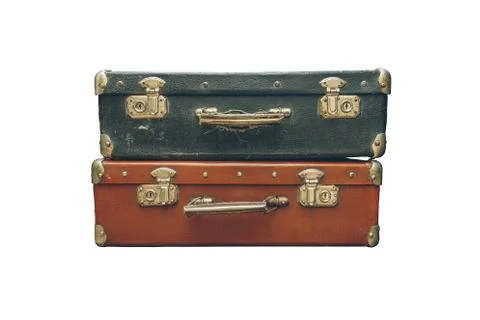 Old suitcases over white background Stock Photos