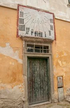 Old sun clock, sundial devastated Stock Photos
