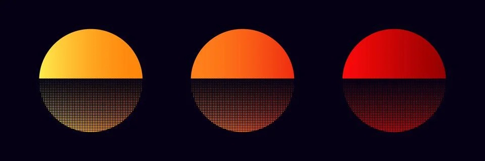 Old sun retro circle. Vector logo sunrise sunset design. Stock Illustration