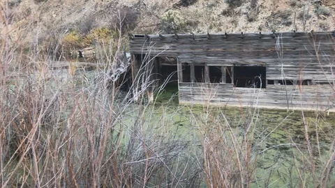 Old Sunken Shack Stock Footage 97956310