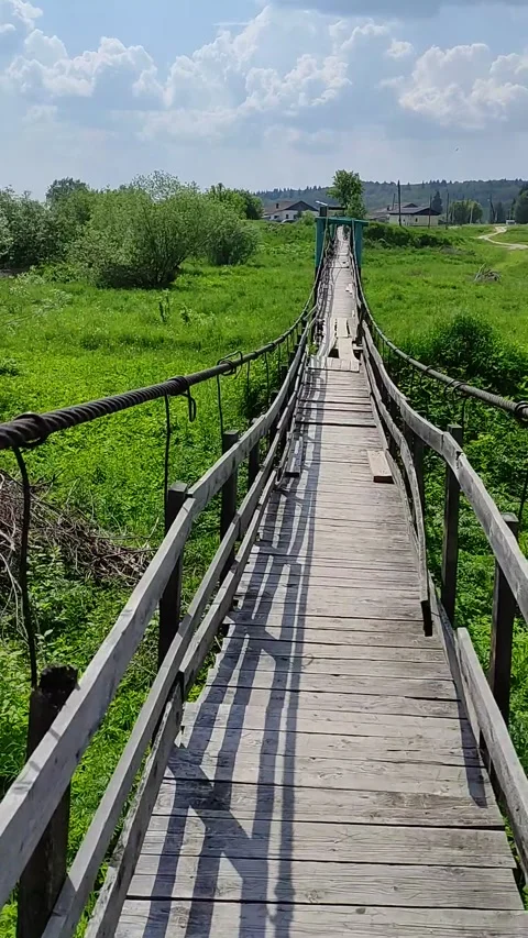 Old suspension bridge Stock Footage 279908955