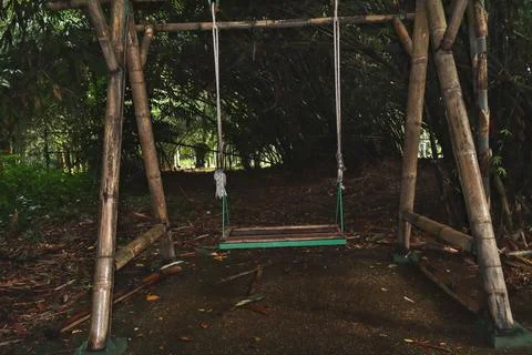 Old swing made of bamboo. Foto stock