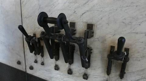 Old switch to start industrial machinery Stock Footage 56697112