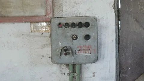 The old switchboard, electrical shield with on-off switch, circuit breaker Stock Footage 89616464