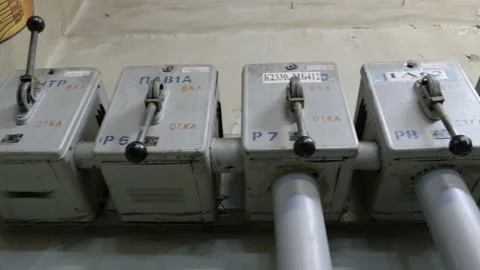 The old switchboards with the controls levers Stock Footage 92264144