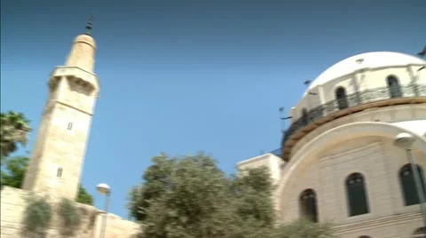 Old synagogue and mosque at the Old City - Jerusalem Stock Footage 17738189