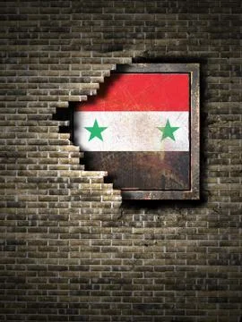 Old Syria flag in brick wall Stock Illustration