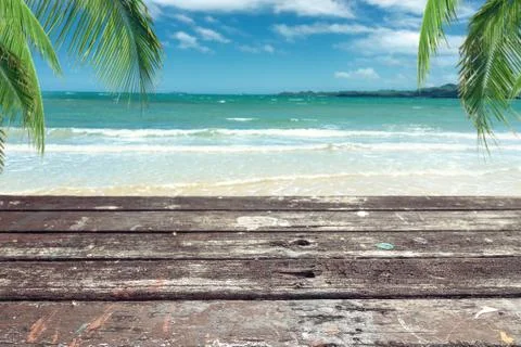 Old table on beach Stock Photos