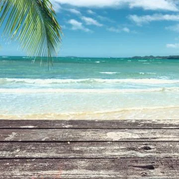 Old table on beach Stock Photos