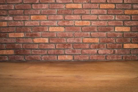 Old table with brick wall . Ready for product montage display Stock Photos