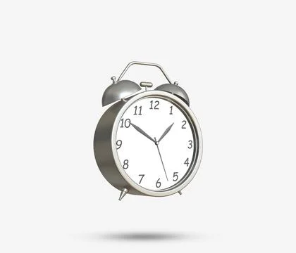 Old table clock 3d icon. 2 Realistic alarm clock. Illustrazione stock