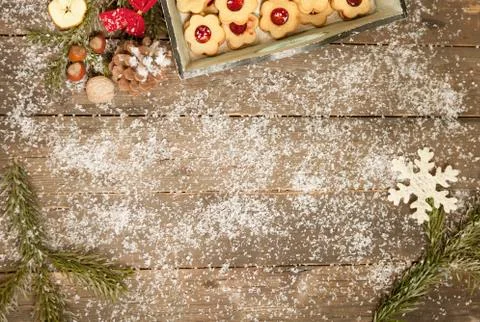 Old table decorated wintry Stock Photos