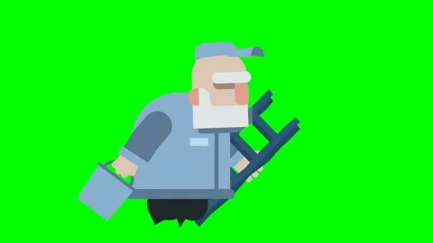 Old tailor man in uniform walking cycle loop with bucket of water and ladder in Stock Footage 285960001