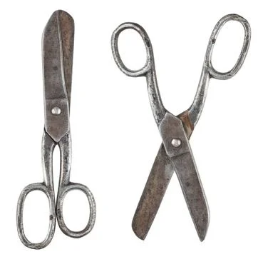Old tailor scissors Old tailor scissors in closed and opened form isolated... Stock Photos