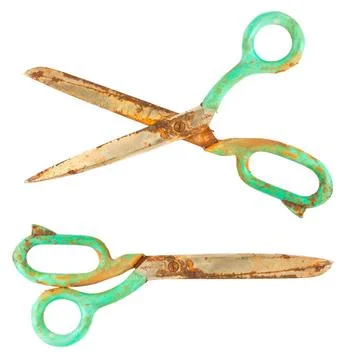 Old tailor scissors open and closed Old rusty tailor scissors open and clo... Stock Photos
