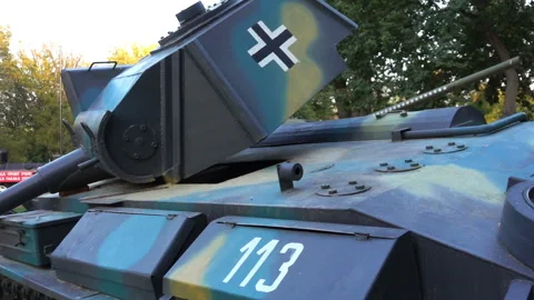 Old tank of fascist Germany. Slow motion of retro tank. Stock Footage 118320652