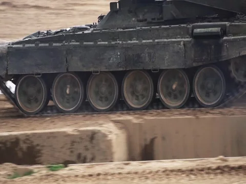 Old tank moving closeup Stock Footage 74364400