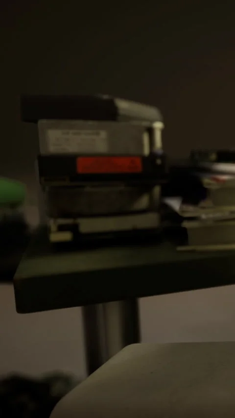 Old tape recorder on a table with tools in a workspace during daytime Stock Footage 334197606