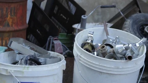 Old taps and tubes  metal scrap Stock Footage 75043089
