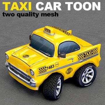 Old Taxi Car Toon sedan 3D Model