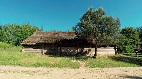 Old tchatched barn in Tokarnia open-air museum, Poland Stock Footage 51343594