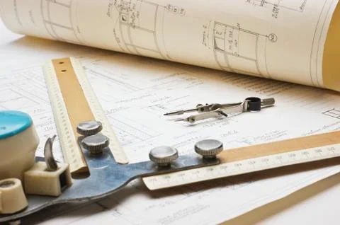 Old technical drawings Stock Photos