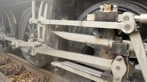 Old technology background of steam engine wheels. slow motion smoke Stock Footage 43619410