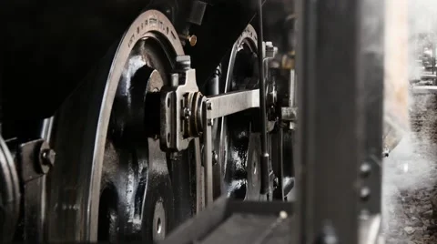 Old technology background. steam train wheels close up. locomotive Stock Footage 64541599