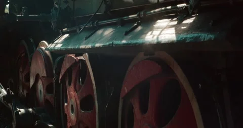 Old Technology Background. Steam Train Wheels Close Up. Locomotive Stock Footage 155580731