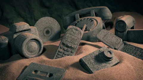 Old Technology Concept - Fossilized Tech Items Stock Footage 195984736