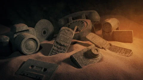 Old Technology Concept - Fossils In Dusty Cave Stock Footage 285652718