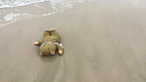 Old teddy bear abandon on the beach Stock-Footage 90967443