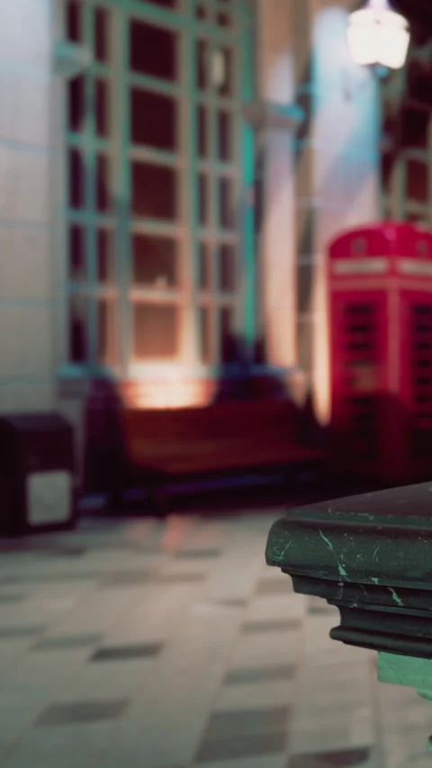Old telephone booth stands in empty building during sunny afternoon Stockbeeldmateriaal 336431757