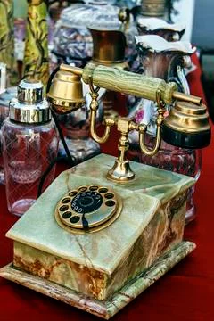 Old telephone with marble casing Stock Photos